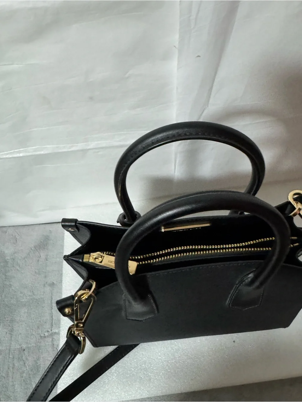 Michael Kors Black Saffiano Satchel with Gold Accents
